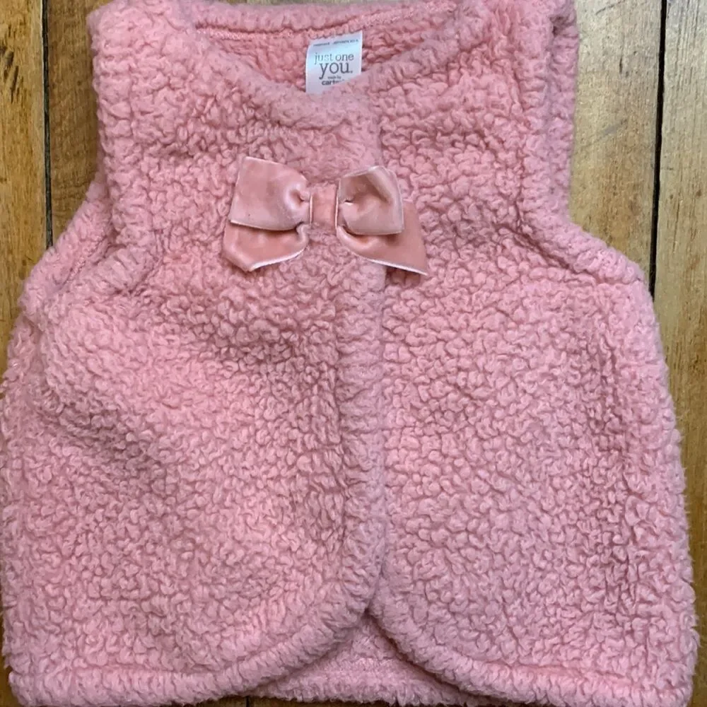 Carters Sherpa vest 18 months pink bow spring winter Easter